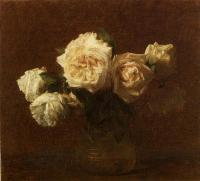 Fantin-Latour, Henri - Yellow Pink Roses in a Glass Vase